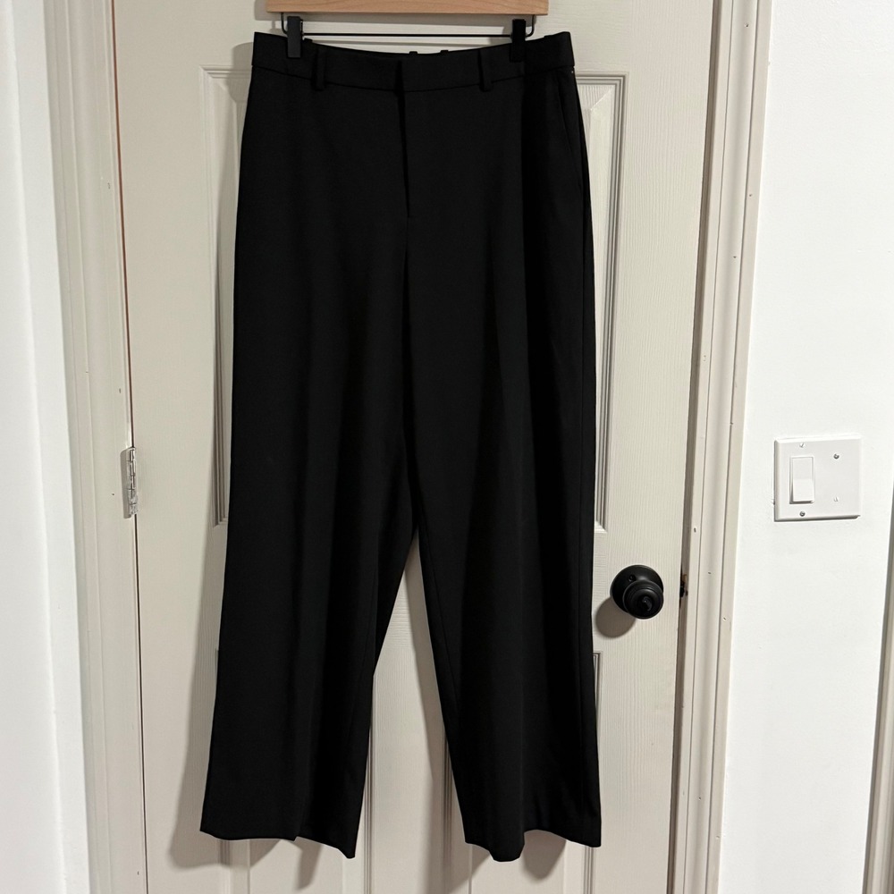 Uniqlo Smart Wide Leg Pants Women Large Black Trouser Office Workwear Minimalist